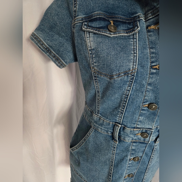 Eco Peace Love Button Denim Mini Dress - Picture 5 of 13